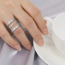 1個女性時尚不鏽鋼液壓壓紋與花卉設計開放式戒指 - 銀色 - 查看 2