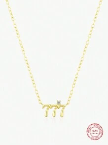 MODIAN 925 sterling bạc May mắn Số 777 Vòng cổ mặt dây chuyền Vàng Màu sắc Cái cổ Chuỗi Đối với phụ nữ Tốt Đồ trang sức Quà kỷ niệm - Vàng - Xem 2