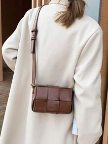 1 件棕色时尚编织简约方形斜挎包，时尚复古结构手提包，适合日常使用 - 棕色 - 查看 5