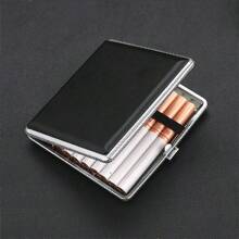 1pc Portable Leather Pattern Cigarette Case For Men, Lightweight Metal Cigarette Box With Cigarette Holder, Cigarette Storage - Black - View 1