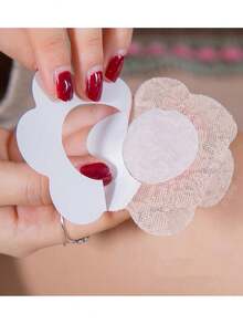 10pcs/pack Disposable Sexy Lace Flower Shaped Breast Petals In Multiple Colors - Apricot - View 2
