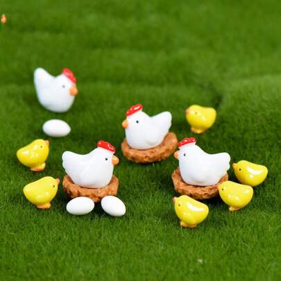 16 Pcs Mini Animals Miniature Animals Figurines Resin Fairy Garden Miniature Moss Landscape Ornament Accessories For Outdoor Decoration,Home Decor,Cake Decoration,DIY Crafts (Chicken Family)