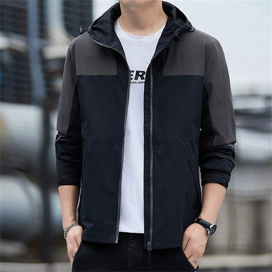 Men's New Casual Outdoor Color Block Jacket For Men - Black - View 1