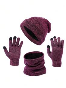 3入組女士冬季針織無邊帽,圍巾和手套套裝,保暖舒適