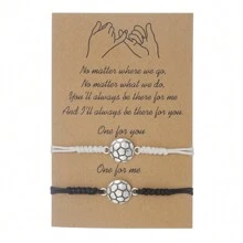 2pcs/set Creative Black & White Wax Rope Braided Sport Ball Design Unisex Bracelet With Card - ZJ11628 - View 12