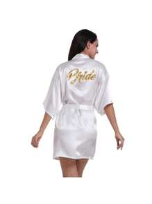 Novia Pijama De Satén Bata De Maquillaje Bata De Verano Delgada Cardigan Bata De La Mañana Para La Novia Suministro De Fiesta De Bodas - Blanco - Ver 5
