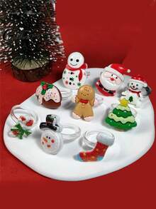 卡通壓克力聖誕樹薑餅男士戒指女士女孩雪人聖誕襪指環節日派對