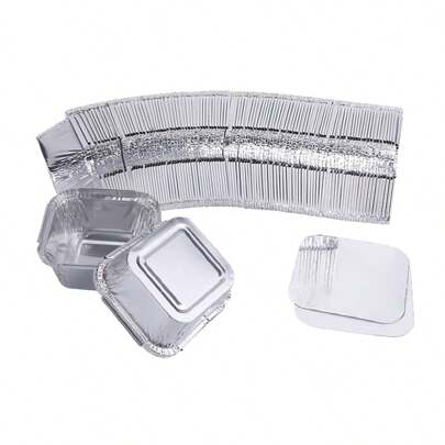 50/100 piezas Mini moldes cuadrados de aluminio de 3 pulgadas con tapas de papel, ideales para hornear tartas, huevos, quiche, tartas de caramelo y pudín.