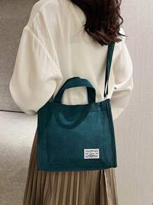 1 件纯色灯芯绒面料，经典时尚新款百搭手提包、单肩包、简约斜挎包、女士包、大容量工作包、购物通勤包、新款秋冬款式、新款秋冬女包、最佳秋季钱包