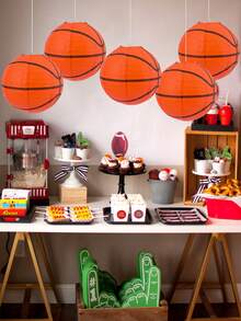 1個籃球主題紙製裝飾燈籠吊飾,假期生日派對嬰兒淋浴背景裝飾用品,籃球元素紙製吊飾用於家居裝飾