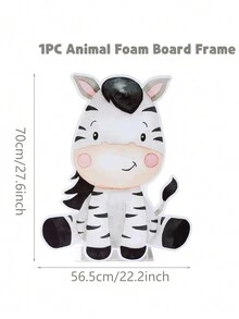 1入組叢林動物主題卡通斑馬kt板與支架裝飾品,生日party野性狂歡派對嬰兒淋浴裝飾