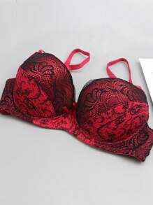 French Lace Sexy Underwear Printed Bra, Absorbs Sweat,Breathable - Red - View 4