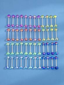 48pcs Stainless Steel Tongue Stud With Multicolor Acrylic Resin Jelly Coating, Perfect For Women's Daily Wear - Multicolor - View 1