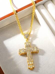 1 chiếc dây chuyền mặt thánh giá dành cho nam, phong cách Hip Hop, mặt dây chuyền pha lê sang trọng. - vàng - Xem 13