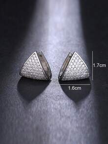 1 對歐美風格流行銀色三角形和方晶鋯石裝飾女式耳夾耳環,節日約會禮服配件 - 銀色 - 查看 6