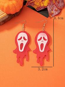 Cartoon Funny Personalized Ghost, Skull Face Earrings - Red and White - View 5