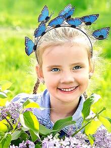 1入藍色蝴蝶精靈派對頭帶,適用於女性,少女,適合美容比賽,婚禮,舞會,生日派對