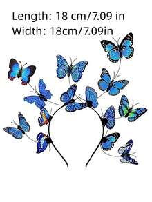 1入藍色蝴蝶精靈派對頭帶,適用於女性,少女,適合美容比賽,婚禮,舞會,生日派對