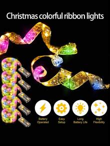 Led Ribbon Christmas Tree Decorative Light String, Festive Ambience, Double-layer Hot Stamping Silk Ribbon, Copper Wire Light - Multicolor - View 3