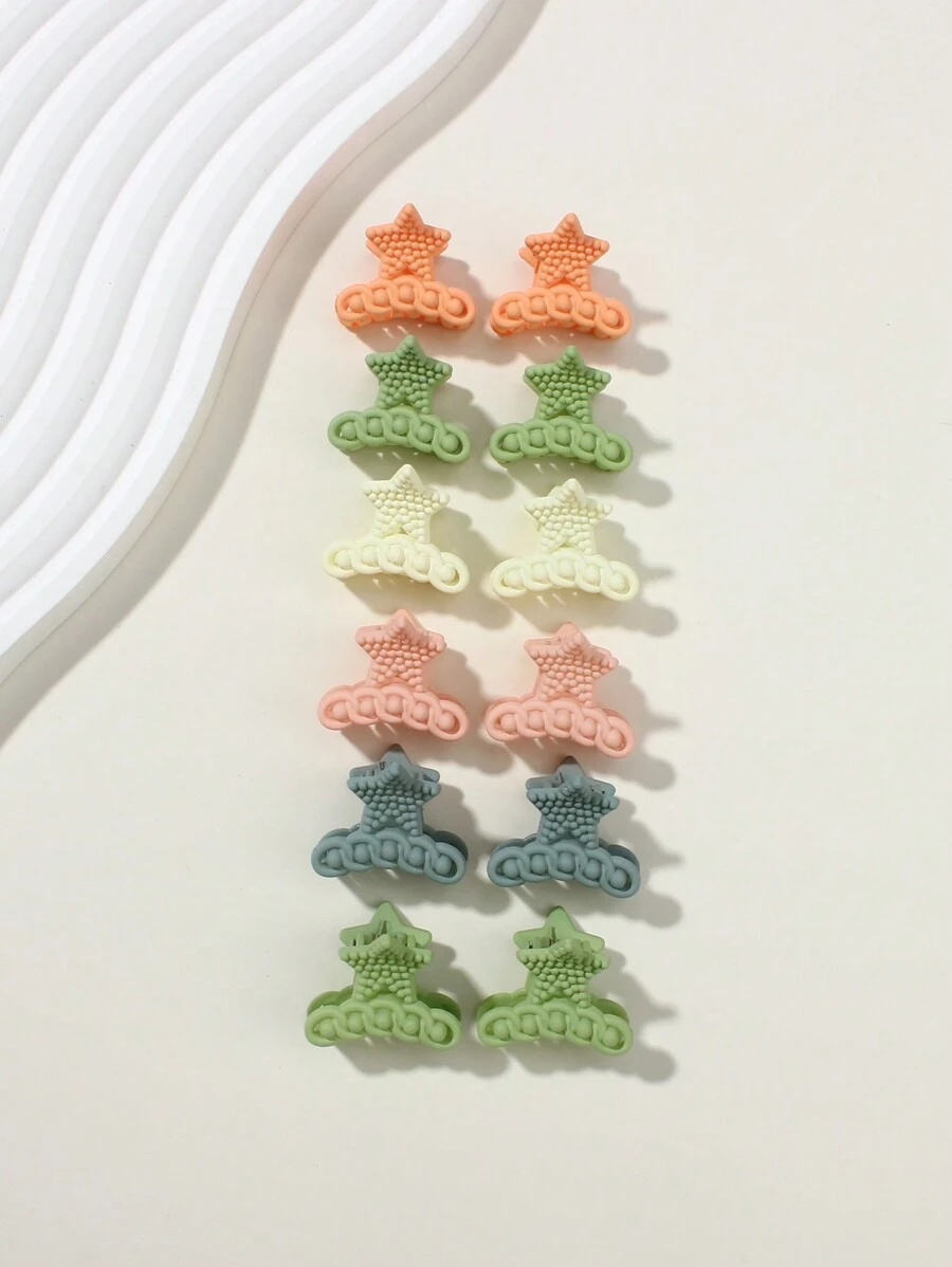 12 件/包 女用磨砂五角星鏈鱷魚髮夾,適合日常和休閒佩戴