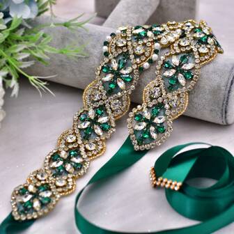 1pc Emerald Green Wedding Party Belt, Bridal Accessory, Suitable For Banquet And Gathering, Elegant Wedding Belt