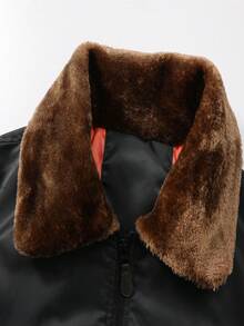 Men's Fleece Collar Bomber Jacket For Sports And Flight Clothing - Black - View 3