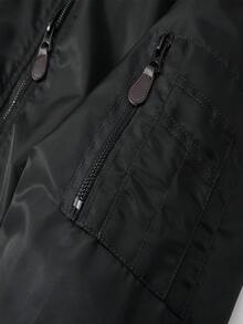 Men's Fleece Collar Bomber Jacket For Sports And Flight Clothing - Black - View 4