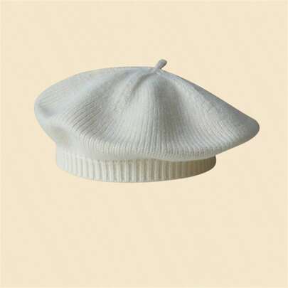 Vintage British Style Knitted Beret For Girls, Autumn And Winter Warm Artistic Painter Cap Casual