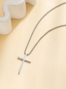 1 Pieza Nuevo Estilo Moda Colgante De Cruz Para Hombre De Acero Inoxidable Y Titanio Con Collar De Cadena De Cuerda, Adecuado Para Joyería De Uso Diario Y Como Regalo Para Hombre