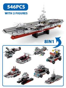 HUIQIBAO TOYS 546片,8合1巡洋艦模型積木,包括戰艦、飛機、車輛、直升機、卡車,適合送給男友作為禮物 - 深灰色 - 查看 5