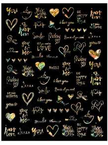 1 Miếng Đen & Trắng Ngày lễ tình nhân Phim Hoạt Hình 3D Love Tim & Thiết kế chữ cái Keo dán Hình dán móng tay Đối với DIY Nghệ thuật làm Móng Miếng dán móng tay Nghệ thuật làm Móng Đề can Móng tay - Vàng - Xem 2