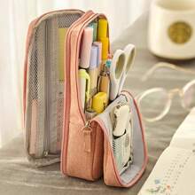 可愛立式帆布筆袋,大容量筆盒,適用於辦公室和學校用品儲存,是學生的理想禮物