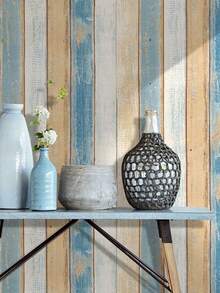 1 件地中海風格條紋 Pvc 自黏木板壁紙,非常適合家具翻新、書房和客廳牆壁裝飾 - 彩色 - 查看 3