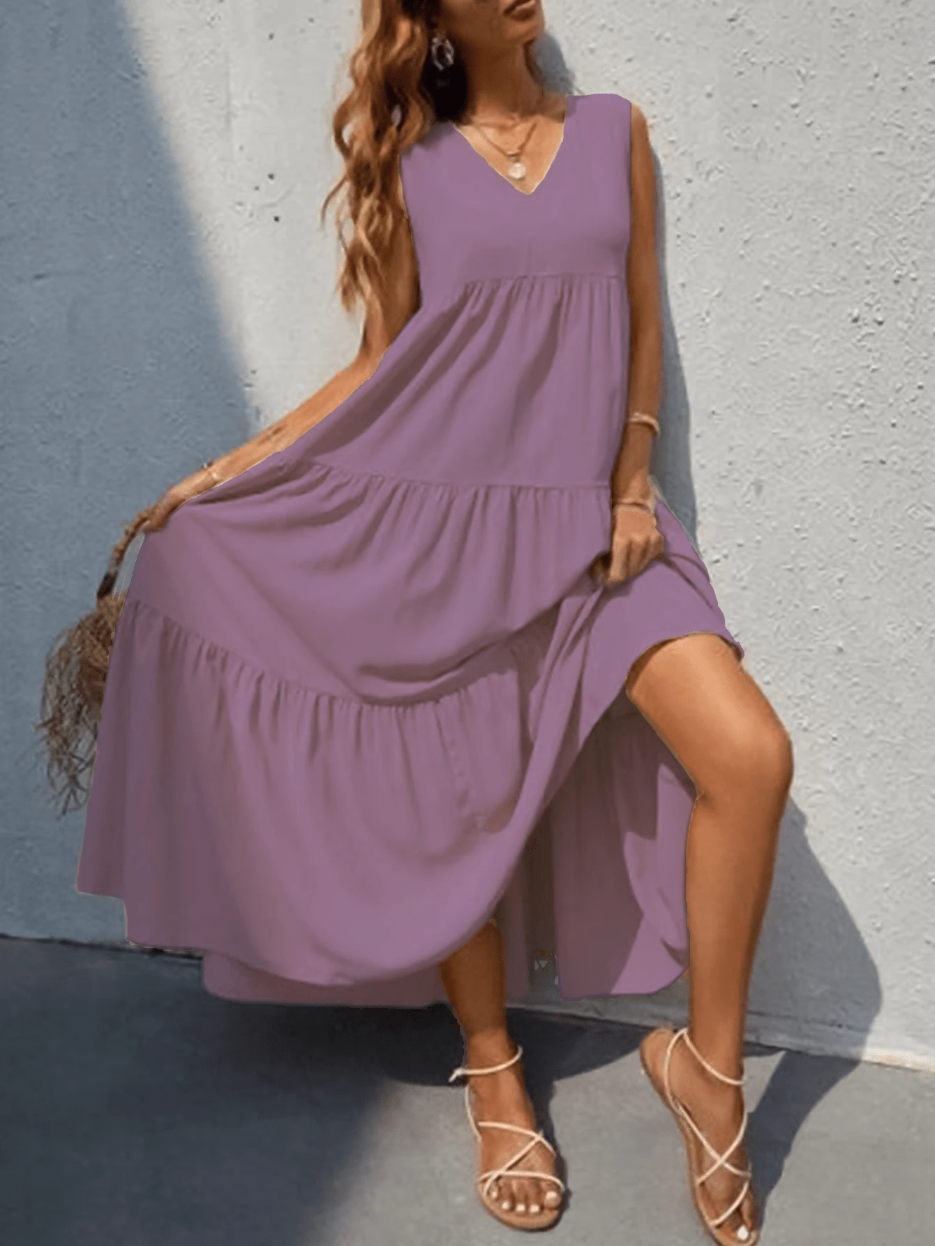 Vestido largo sin mangas y  cuello V - Lila Púrpura - Ver 1