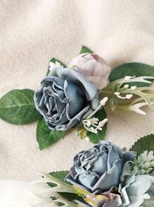 2Pcs Cake Topper Set, Wedding Artificial Flowers Decor Burnt Orange Cake Topper Decorations For Wedding Ceremony Anniversary, Wedding Home Decor(Blue) - Blue - View 6