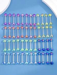 48pcs Stainless Steel Tongue Stud With Multicolor Acrylic Resin Jelly Coating, Perfect For Women's Daily Wear - Multicolor - View 8