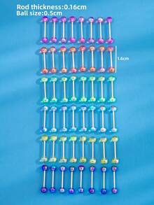 48pcs Stainless Steel Tongue Stud With Multicolor Acrylic Resin Jelly Coating, Perfect For Women's Daily Wear - Multicolor - View 2