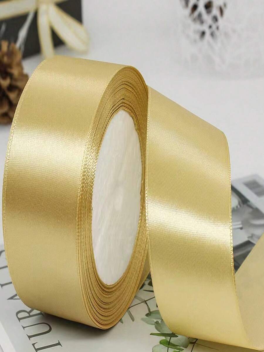 Size: 2.5cm/0.98in Width, 25 Yards/Roll Rich Gold Polyester Ribbon Satin Ribbon, Perfect For Making Bows And Decorating Festivals Such As Christmas And Weddings, Cake Ribbon,Christmas Valentine Day - Gold - View 1