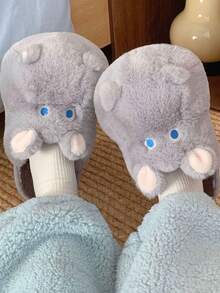 可爱河马拖鞋冬季男女室内家居卡通保暖毛绒鞋休闲舒适厚底卧室拖鞋 - 灰色 - 查看 2