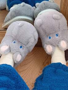 可爱河马拖鞋冬季男女室内家居卡通保暖毛绒鞋休闲舒适厚底卧室拖鞋 - 灰色 - 查看 4