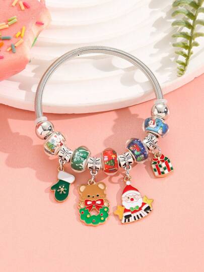 Nouveau Bracelet Arbre De Noël Élan Père Noël Boîte Cadeau Gants Ours Bricolage Perles De Flocon De Neige Bijoux De Mode Pour Femmes Vêtements De Vacances Amis Famille Cadeau Pour Enfants Cristal