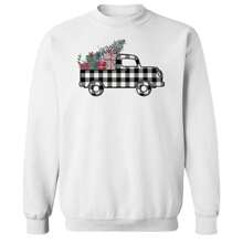 Nearly There Plaid Christmas Truck Graphic White Unisex Cotton Pullover Sweatshirt - 白色 - 查看 1