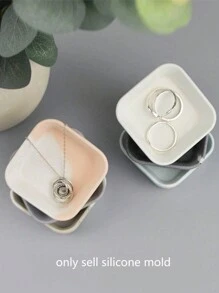 心型收納盤石膏模具小飾品混凝土托盤矽膠模具方心型水泥蠟燭杯環氧樹脂燭台模具 - 白色 - 查看 7