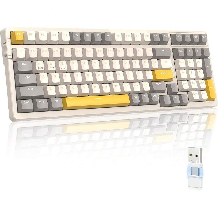 ATTACK SHARK * MAGIC-REFINER RK96 Wireless Mechanical Keyboard, Dual Mode 2.4G/BT5.0 Receiver, 100-Key Hot-Swappable Red Switches Gaming Keyboard With Numeric Keypad, Compatible With PC, Game Consoles, Smartphones - cheese red switch - View 1