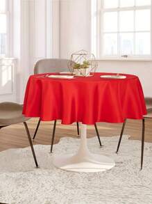 1Pc 213cm Red Round Disposable Plastic Tablecloth Minimalist Solid Color Party Supplies - Red - View 1