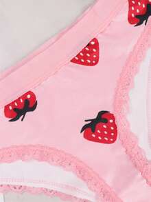 Morvia 3pcs Women Plus Size Contrast Lace Thongs Cute Red Lips & Strawberry & Cherry Pattern Multicolored Things - Multicolor - View 6