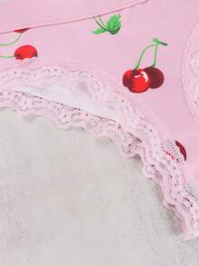 Morvia 3pcs Women Plus Size Contrast Lace Thongs Cute Red Lips & Strawberry & Cherry Pattern Multicolored Things - Multicolor - View 8