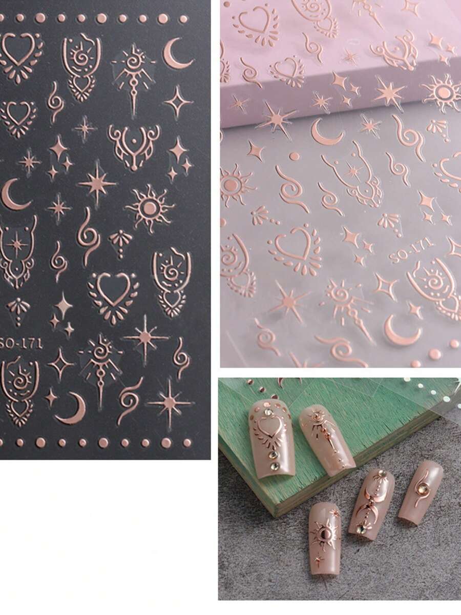 1 Pieza Pegatina Para Decoración De Uñas Estilo Retro - Oro rosa - Ver 1