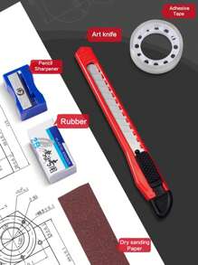Stationery Storage Box Engineering Drawing Mechanical Tools Set, Drawing Kit For College Students In Architecture And Civil Engineering Major, With T-square Set, Combination And Compass Tool. - Black - View 3