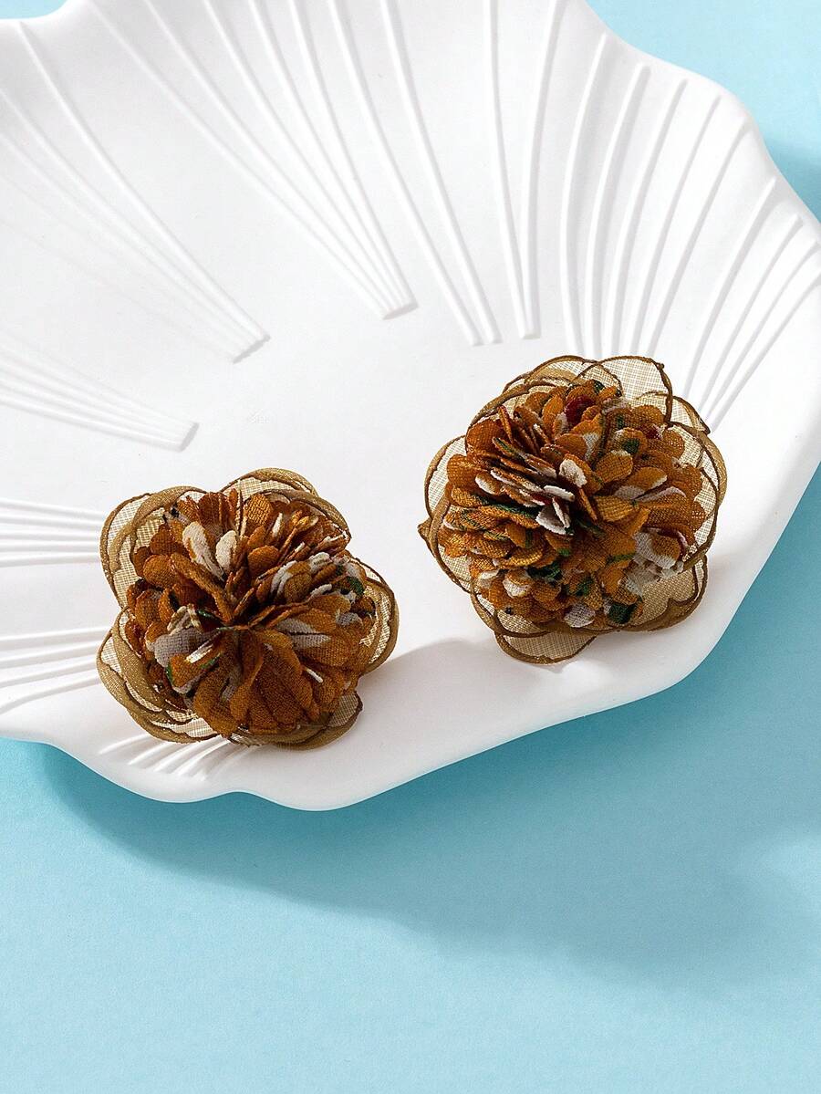 1對浪漫優雅布質花卉耳環,女性婚禮禮物